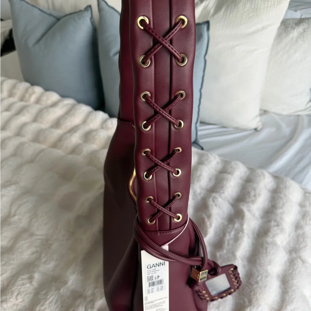 GANNI Burgundy Leather Shoulder and Crossbody Bag